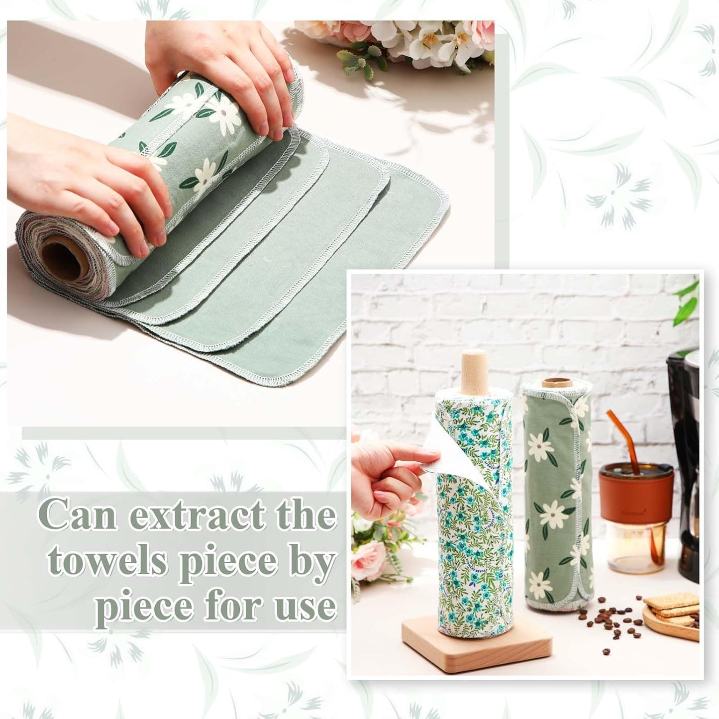 Redbaker 50 Pcs Reusable Paper Towels Paperless Reusable Cotton Cloths Toilet Absorbent Washable Paper Towels with Roll Kitchen Dishcloth for Kitchen Paperless Dishcloths(Stripe)