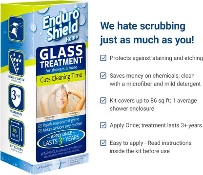 EnduroShield Glass Treatment Kit - Advanced Protection for Glass Surfaces - Repels Soap Scum, Grime & Dirt Without Harsh Chemicals - 4.2 fl oz