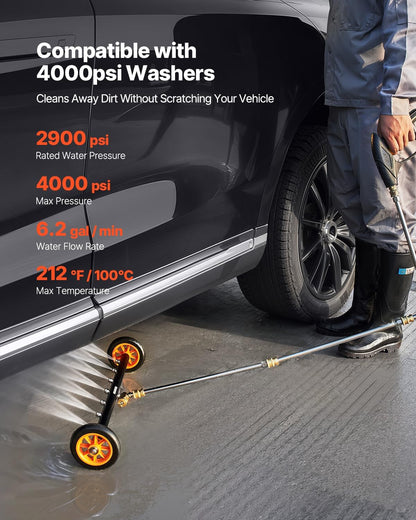 VEVOR 16 Inch Pressure Washer Undercarriage Cleaner, 4000 PSI Stainless Steel Cleaner with Angle Adjustment and 4 Nozzles, with 2 Extended Wands for Driveway, Patio, Deck