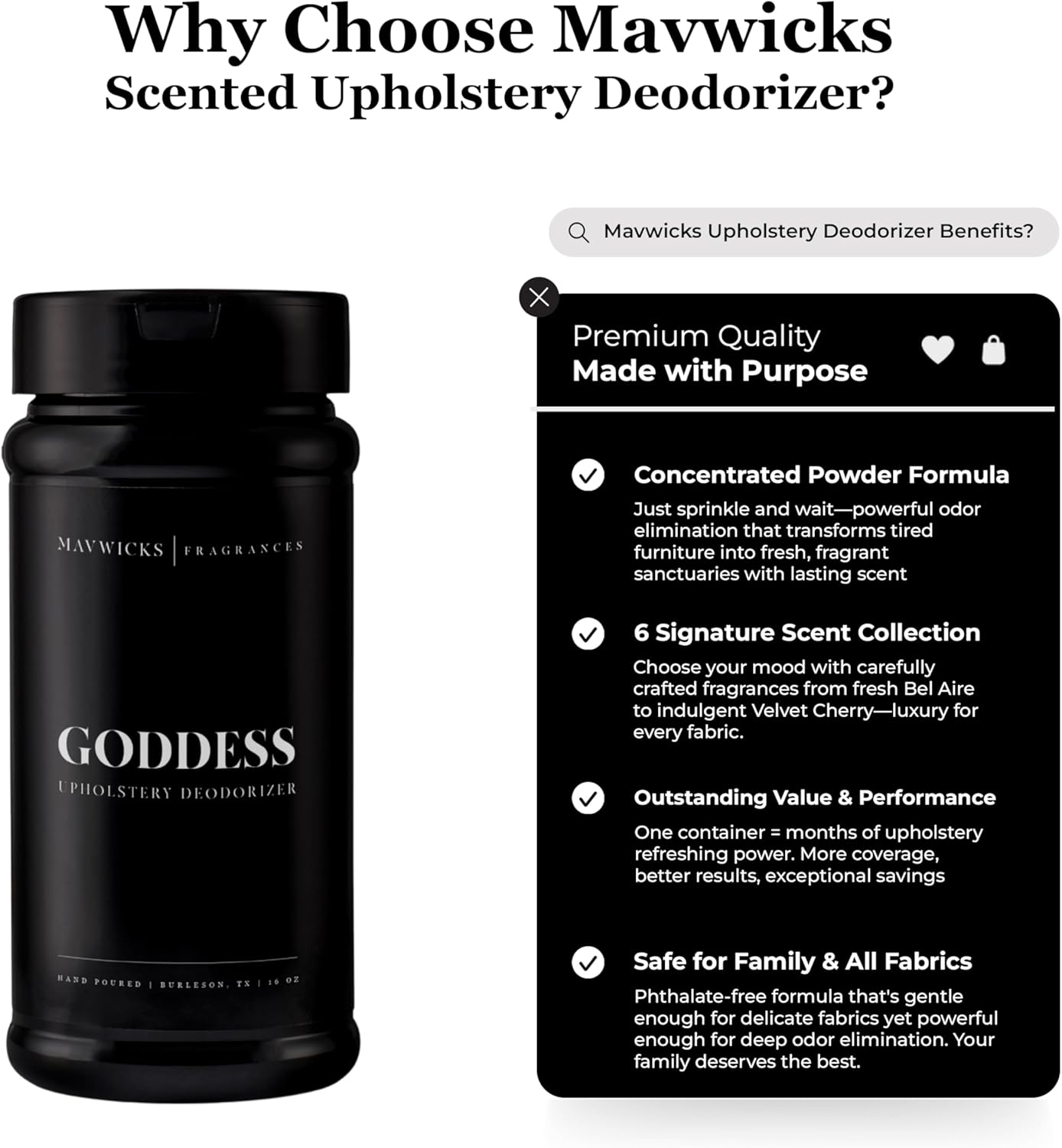 Mavwicks Fragrances - Upholstery Deodorizer (Enchanted Rouge) 16 Oz - Rug, Couch & Carpet Deodorizer - Vacuuming Powder, Pet Safe Carpet Freshener Powder - Odor Eliminator for Home