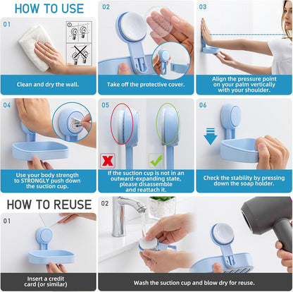 LEVERLOC Soap Holder Shower with Hooks, Bar Suction Cup Soap Dish Tray for Wall, Rust-Proof Stainless Steel Sponge Caddy for Bathroom Accessories Organizer Bathtub Kitchen Sink, Black