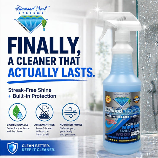 Made in the USA. Diamond Blue Repellent Wash Multi Surface. Cleans,Shine Best Cleaner for Glass, Granite, Countertops Wood & Stainless Steel. Direct from the Manufacturer 32oz Easy to use spray bottle