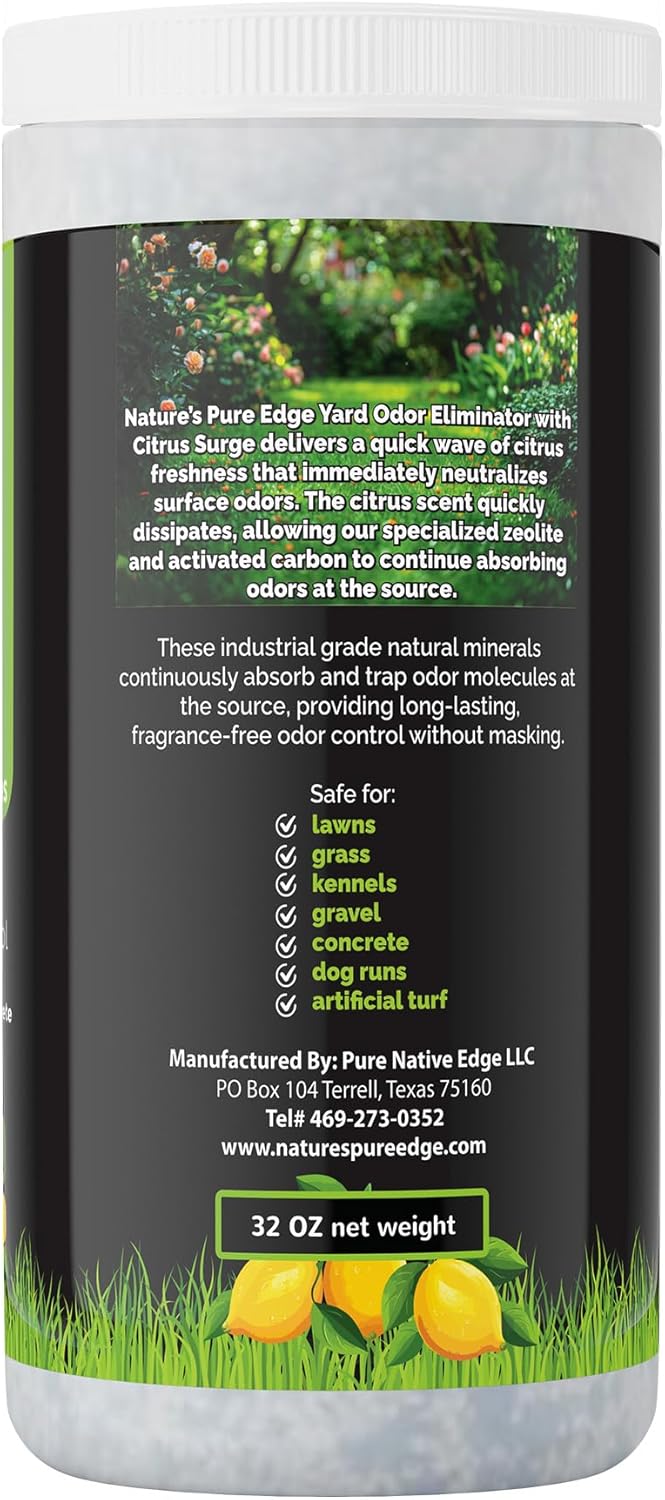 Nature's Pure Edge Yard Odor Eliminator. Perfect for Artificial Grass, Patio, Kennel, and Lawn. Instantly Removes Stool and Urine Odor. Long Lasting. Kid and Pet Safe.