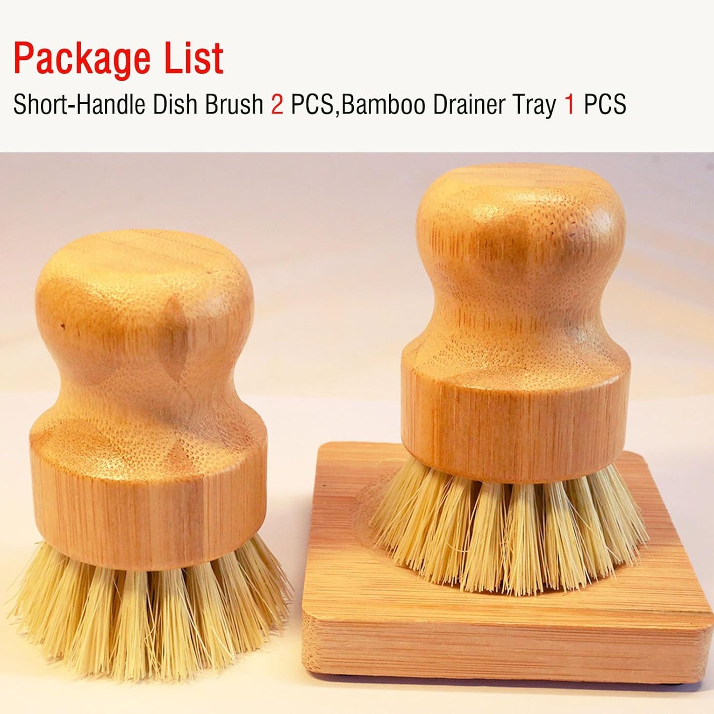 Bamboo Vegetable Brush Set, Natural Bristle Dish Brush with Holder, Eco Friendly Soft Dish Scrubber Kitchen Brush for Dishes