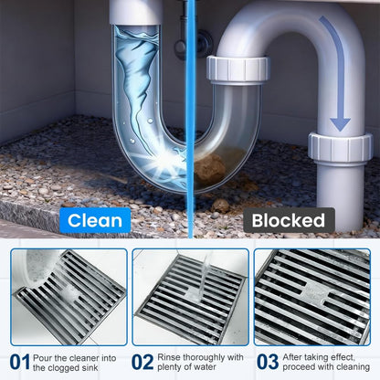 Multi-Functional Drain Cleaner Powder | Quick Foaming Heavy Duty Clog Remover, Powerful & Fast-Acting Pipe Declogger for Kitchen Sink, Bathroom, Shower & Sewer Drains (2PCS)