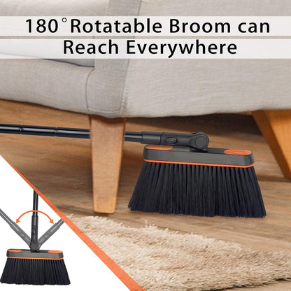 JEHONN Broom and Dustpan Set for Home, 54 Inches Long Handle Lightweight 180 Degree Rotating Indoor Upright Standing Dust Pan with Comb Teeth, Store Sweep Set for Room Kitchen Lobby Office