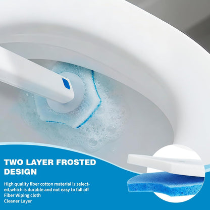 Disposable Toilet Brush Set with Holder, White and Blue, Includes 16 Cleaning Refills (1+16 Refills)