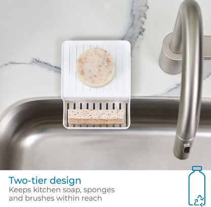iDesign Recycled Plastic Double Suction Sink Caddy, White