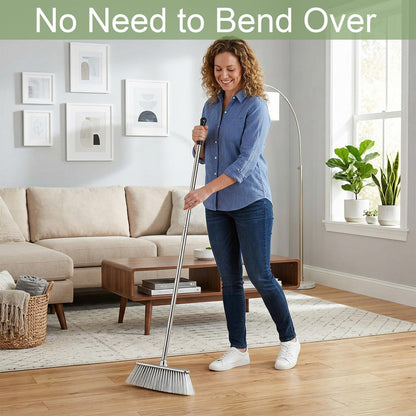 Indoor Soft Bristles Broom and Dustpan Angle Sweeping Dustpan and Broom with Long Handle for Kitchen Hardwood Floor Cleaning (Broom and Dustpan)