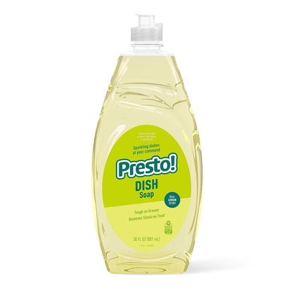 Amazon Brand - Presto! Concentrated Dish Soap, Lemon Essential Oil Scent, Removes Stuck-on Food and Grease, Phosphate-Free Formula, 30 fl oz, Pack of 2