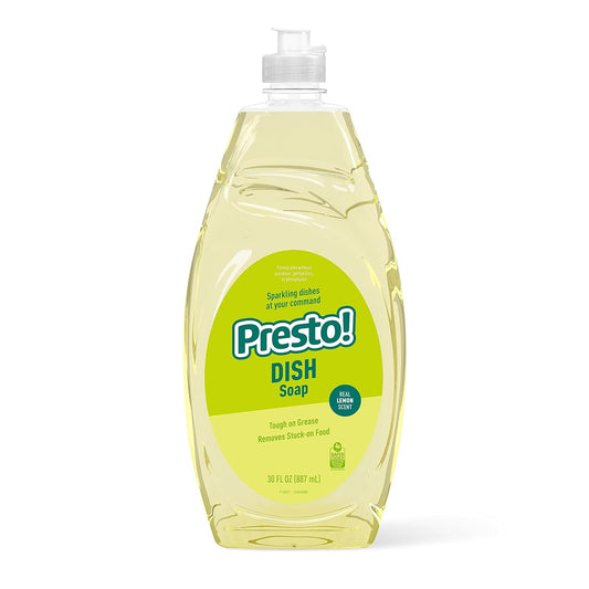 Amazon Brand - Presto! Concentrated Dish Soap, Lemon Essential Oil Scent, Removes Stuck-on Food and Grease, Phosphate-Free Formula, 30 fl oz, Pack of 2