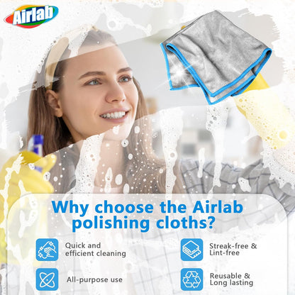 Glass Polishing Cloth Streak Free Miracle Cleaning Cloth Lint Free Microfiber Cleaning Rags for Glasses Kitchen Dish Mirrors Easy Clean, Pack of 6, 12" x 12"