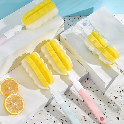 INVODA 4PCS Bottle Brush Long Handle Cup Cleaner Brush Sponge Bottle Scrubber Detachable Handle Portable Sponge Cleaning Brush for Baby Bottle Dishwashing Kitchen Clean Glasses Mugs (4 PCS)