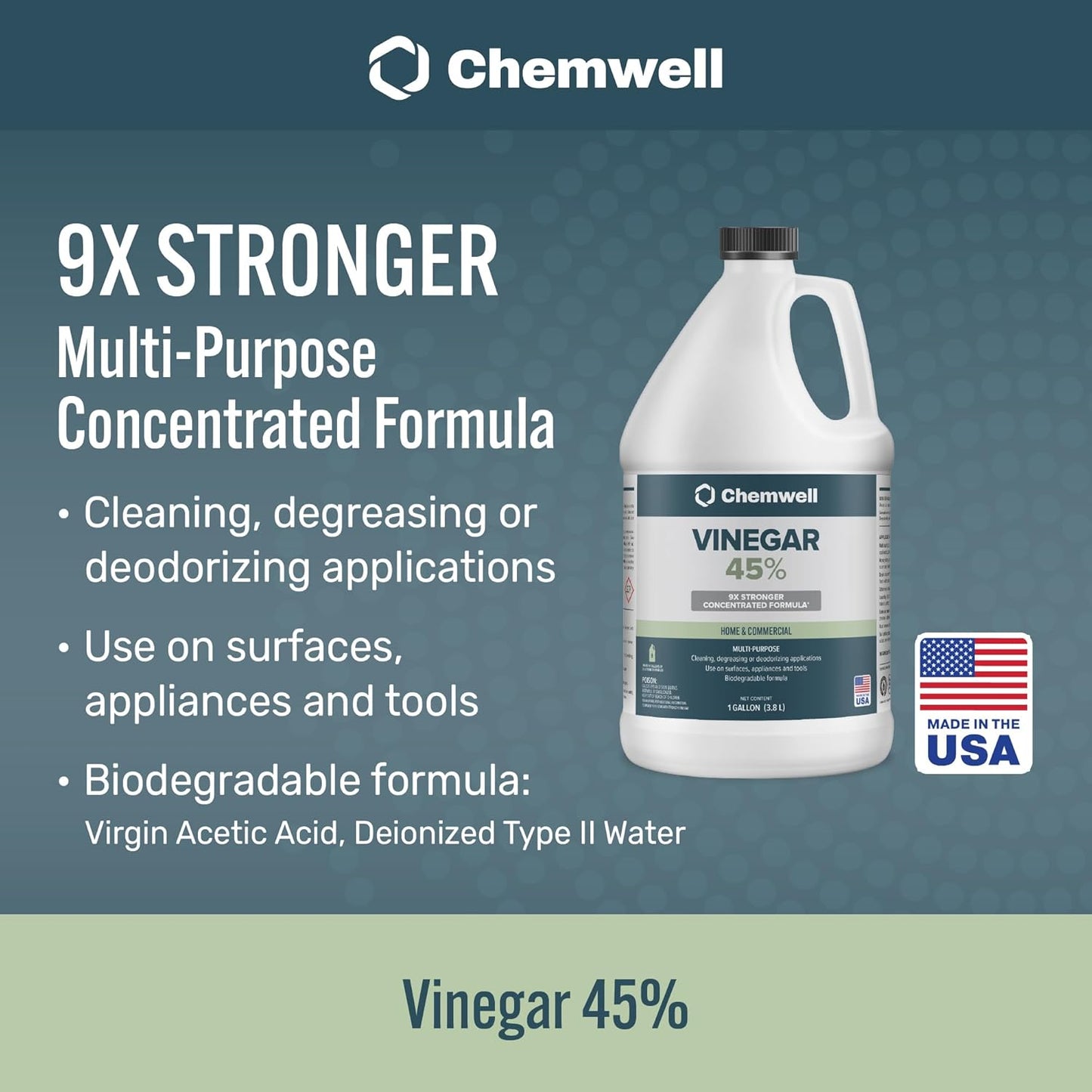 Chemwell 99% Vinegar (32 fl oz) - General Purpose All-Natural Multi-Surface Cleaner for Home, Patio & Commercial - High Performance, Powerful Concentrated Acetic Acid - Made in USA
