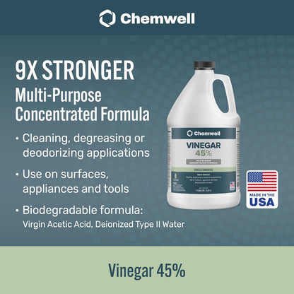 Chemwell 99% Vinegar (32 fl oz) - General Purpose All-Natural Multi-Surface Cleaner for Home, Patio & Commercial - High Performance, Powerful Concentrated Acetic Acid - Made in USA