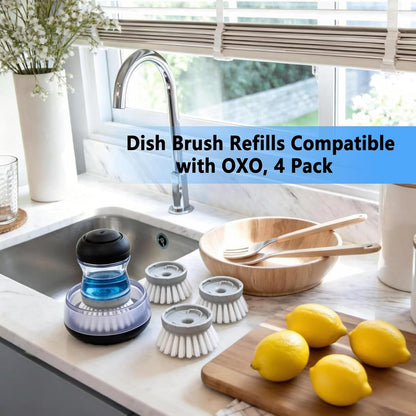 4 Pack Dish Brush Refill Heads for OXO Soap Dispensing Palm Brush, Kitchen Dish Scrubber Cleaning Replacement Head, Gray