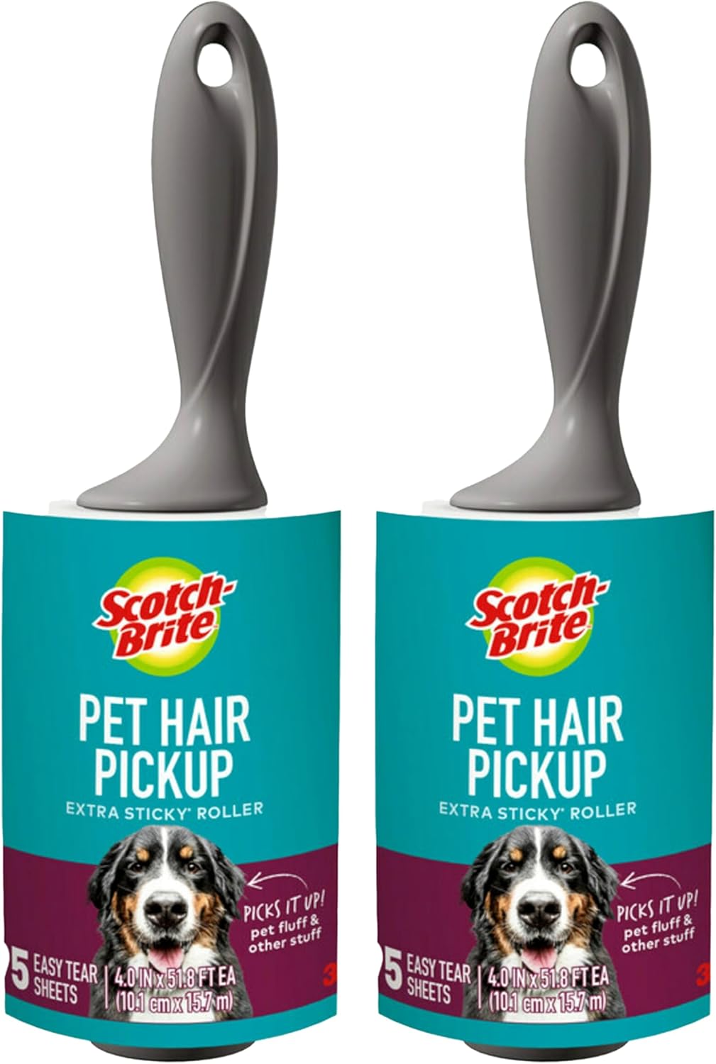 Scotch-Brite Pet Hair Pickup Extra Sticky Lint Roller, Designed for Removing Fur + Fluff on Couches, Clothes, Dog and Cat Beds, & More, 1 Pack, 95 Easy-Tear Adhesive Sheets Total