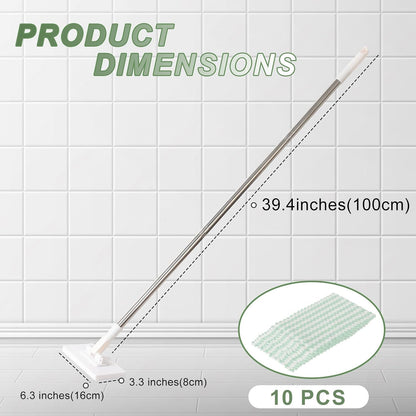 Mini Mop with 39in Handle ,Disposable Dust Mop with 10 Reusable Cloths,No-Touch Attach & Remove Cloth Instantly,Small Disposable Dust Mop Set for Multi Surface Cleaning