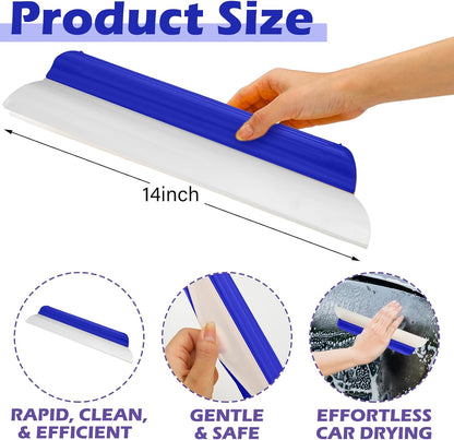 4 Pack 14 inch Car Drying Squeegee Longer Silicone Automotive Water Wiper Flexible Auto T-Bar Rubber Blade for Car Windshield Glass Window Bathroom Shower Squeegees Wash Tool (Yellow)