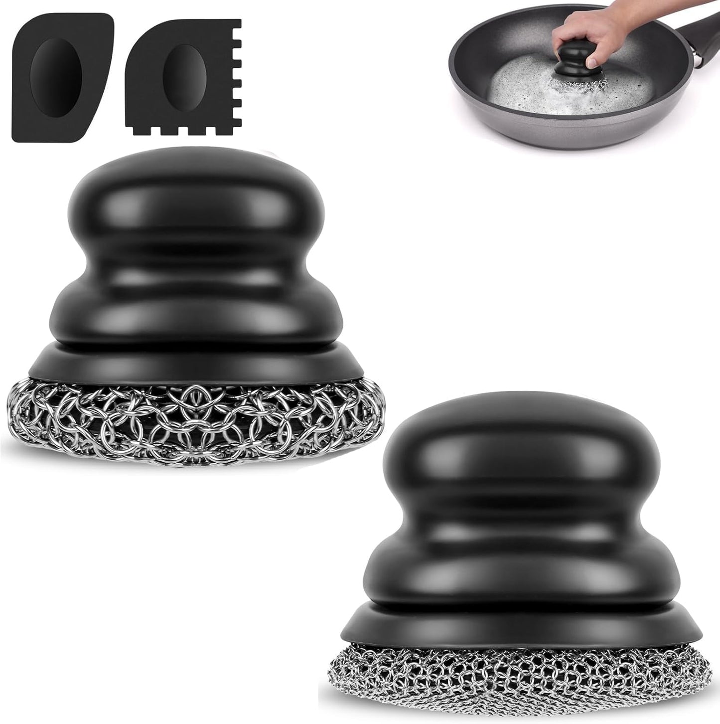 Onewly Cast Iron Scrubber and Scraper, Chain Mail Scrubber Cast Iron for Cleaning Dishes, Stock Pots, Pans, Griddles, Grills, Dish Scouring Pads