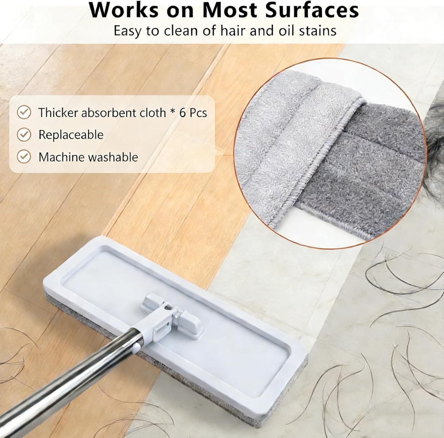 Mop and Bucket Set, Flat Mop and Bucket System with Wringer, Automatic Separates Dirty and Clean Water Include 6 Reusable Microfiber Mops for Floor Cleaning