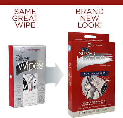 Connoisseurs Silver Cleaner Wipes for Sterling Silver Jewelry and Tableware - 10 Pack - Dry and Disposable - Remove and Prevent Tarnish