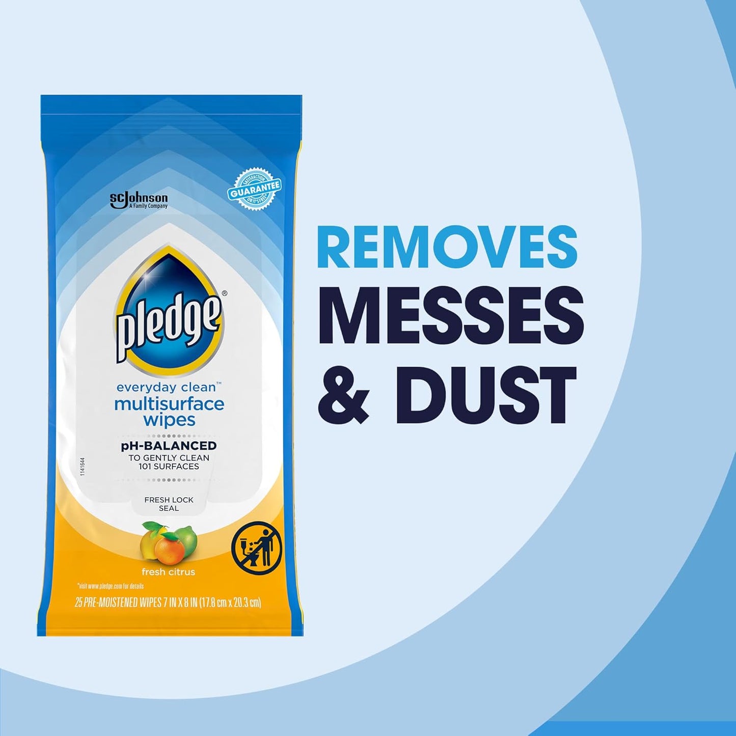 Pledge Multi-Surface Furniture Polish Wipes, Works on Wood, Granite, and Leather, Cleans and Protects, Fresh Citrus - Pack of 6 (150 Total Wipes)
