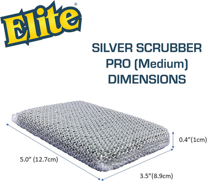 Elite Silver Scrubber Sponge, 6 Pack, Non Scratch, Sponges for Kitchen and Household Use, Made in USA (Regular)