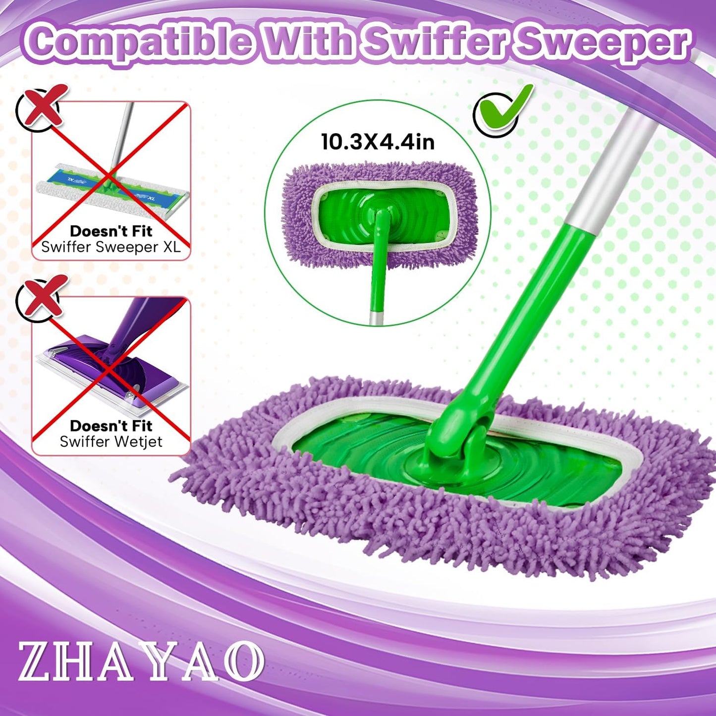 6Pcs Reusable Microfiber Mop Pads Compatible with Swiffer Sweeper, Wet and Dry Flat mop Cover, Replacement Sweeping Mopping pad Refills for Surface/Hardwood Floor Cleaning