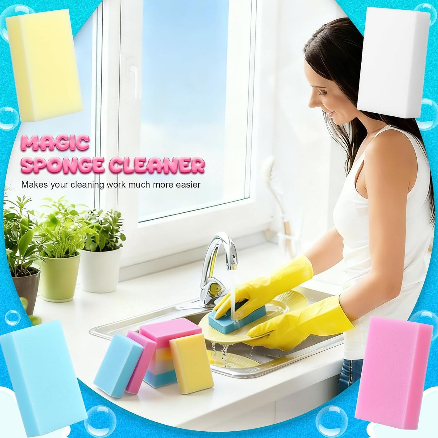 LemonRoad 150 Pack Thick Melamine Sponges Bulk, Magic Cleaning Sponge Eraser for Kitchen, Colorful Multi-Functional Household Cleaning Kitchen Dish Pads for Furniture Bathroom Bathtub Sink