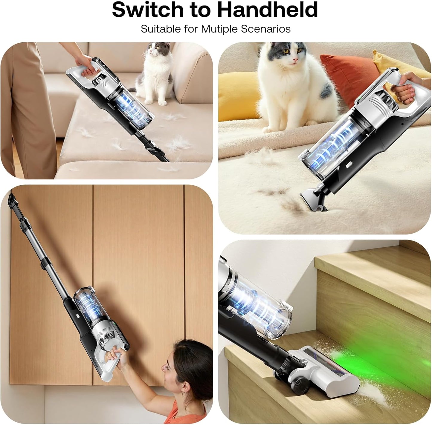 Trucozie Cordless Vacuum Cleaner, Self-Standing Lightweight Stick Vacuum with 50 mins Runtime, Powerful Suction, Anti-Tangle Wireless Vacuum for Home, Hardwood Floor, Carpet, Pet Hair, Black