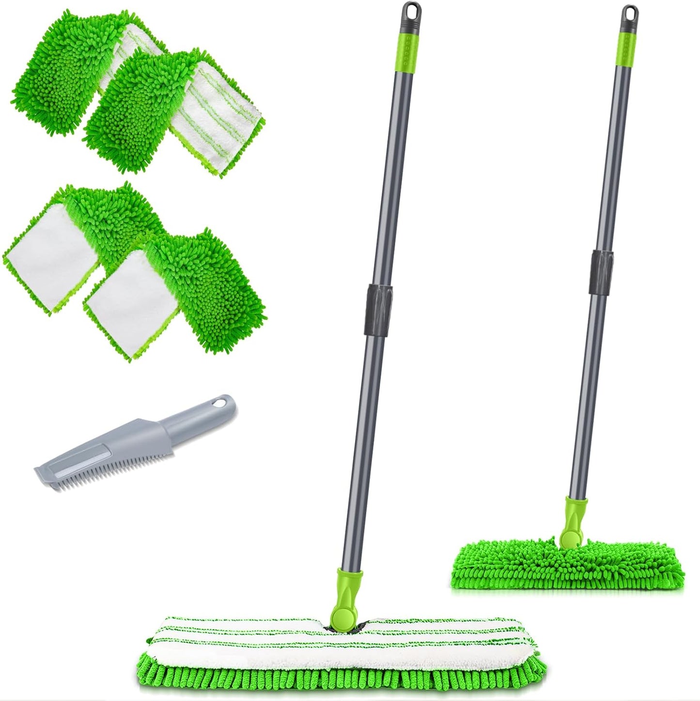 MASTERTOP Microfibre Flat Mop, Extended Wet Dry Large Floor Mop with 5 Reusable Pads & Telescopic Handle, Dust Mops for Laminate Wooden Hard Floor Vinyl Tile Floors Cleaning - Send 1 Cleaning Scraper