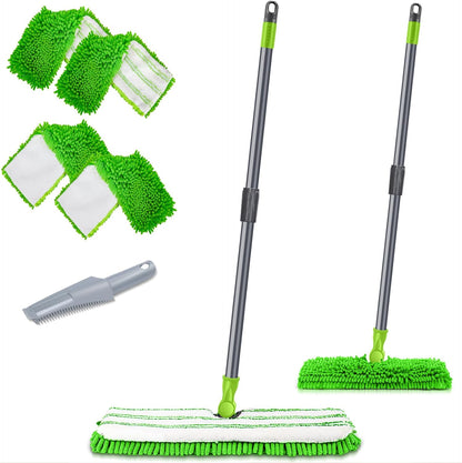 MASTERTOP Microfibre Flat Mop, Extended Wet Dry Large Floor Mop with 5 Reusable Pads & Telescopic Handle, Dust Mops for Laminate Wooden Hard Floor Vinyl Tile Floors Cleaning - Send 1 Cleaning Scraper