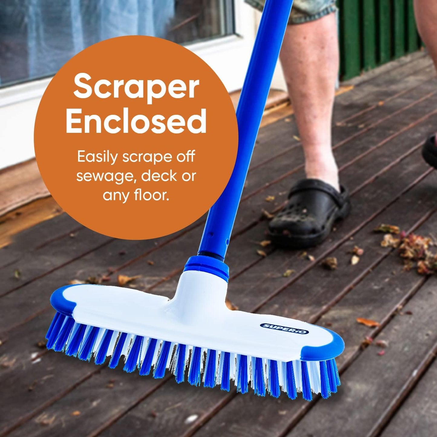 Superio Deck Scrub Brush Head Heavy Duty Stiff Bristles Replacement, Brush Refill with Scraper - Cleans Hot Tub, Swimming Pool, Granite Tiles, Bathroom, Patio, Kitchen, Wall, and Deck