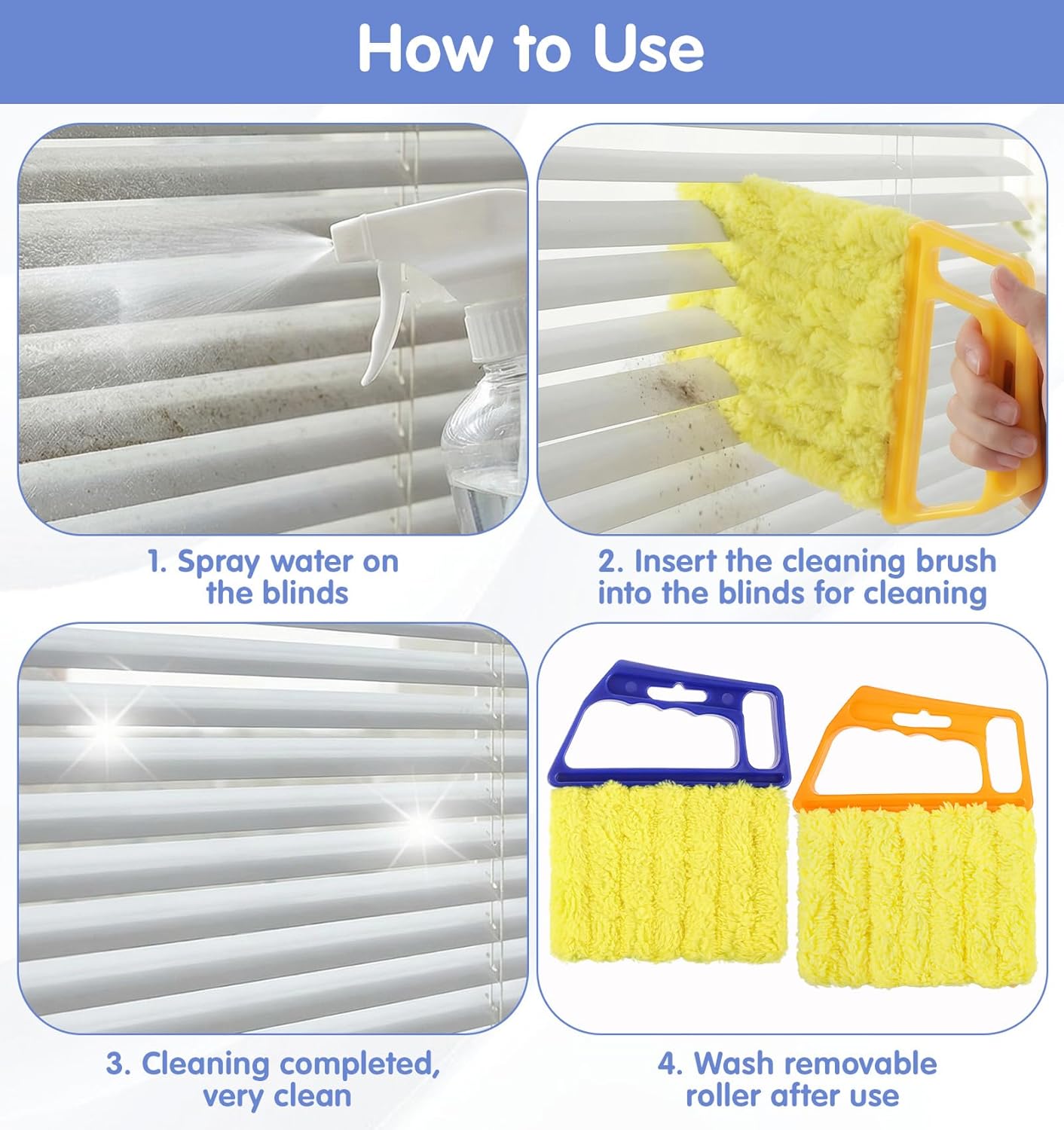 2 Pcs Blind Duster for Wood Blinds, 7-Finger Blind Cleaner Duster Tool, Microfiber Washable Blinds Cleaner Tool for Window & Air Conditioner, Reusable Dusting Brush