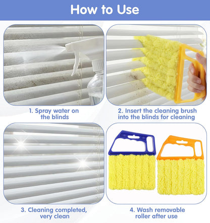 2 Pcs Blind Duster for Wood Blinds, 7-Finger Blind Cleaner Duster Tool, Microfiber Washable Blinds Cleaner Tool for Window & Air Conditioner, Reusable Dusting Brush