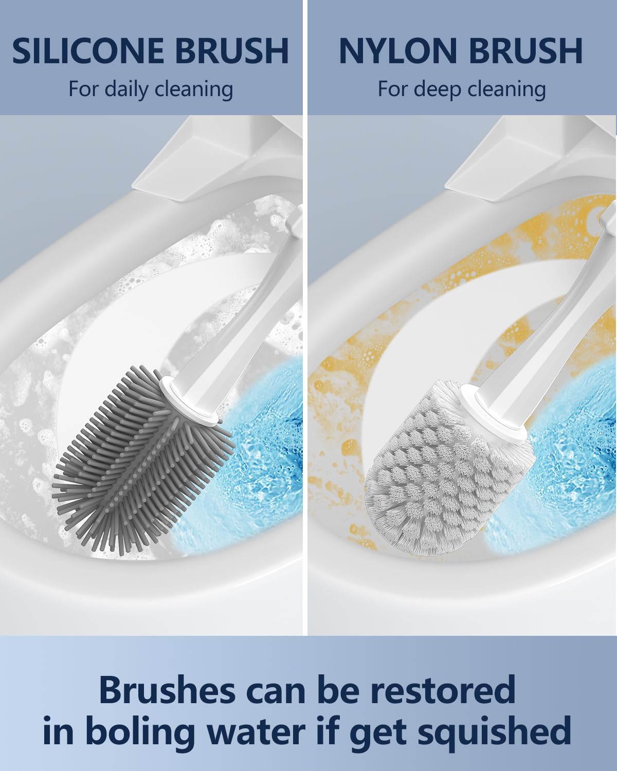 Electric Toilet Brush and Holder Set, Leebein 8 in 1 Electric Toilet Bowl Cleaning Kit with 8 Replaceable Brushes, Hard Nylon Brush and Soft Silicone Brush, 6 Refills Disposable Cleaner Brush