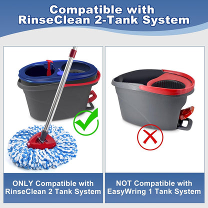 Mop Heads for O Cedar RinseClean 2 Tank Spin Mop System, 3 Microfiber Mop Head Refills and 3 Chenille Mop Pads,1 Scrub Brush, and 1 Mop Base with Mop Handle Set Combo