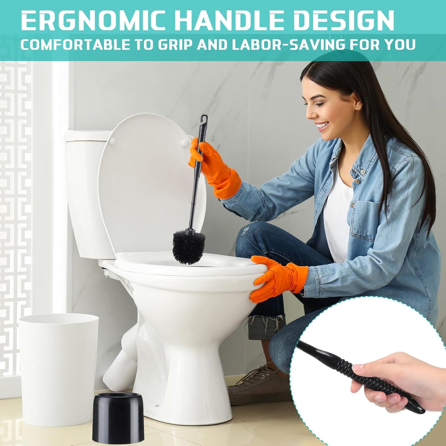 Roshtia 6 Sets Toilet Brush and Holder Set for Bathroom Cleaning Toilet Bowl Brush Scrubber with Caddy for Cleaning, 14.57 Height(Black)