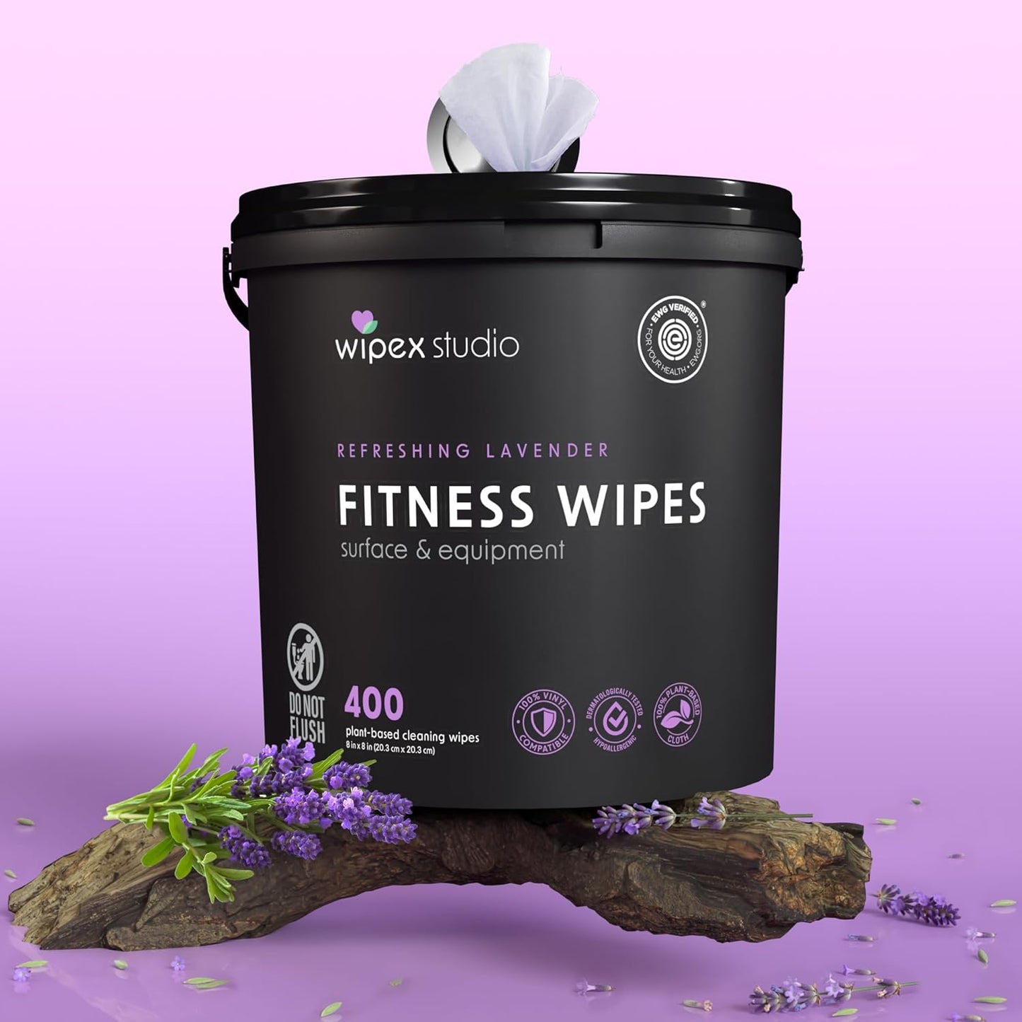 Wipex Gym Wipes Bucket Refill – EWG Verified, 400 Ct Plant-based Fitness Equipment Wipes, Lavender and Vinegar to Clean Surfaces, Safe Yoga Mat Cleaner, Gym Cleaner and Peloton