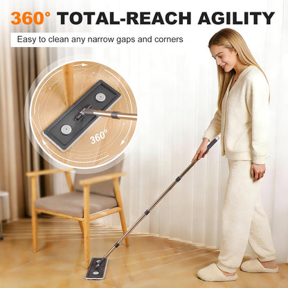 Mop and Bucket with Wringer Set, Hands-Free Flat Floor Mop and Bucket for Floor Cleaning, 60" Extra Long Stainless Steel Handle, 4 Washable Microfiber Pads, Mops for Wall, Hardwood, Tile