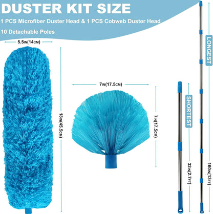 20+ Ft High Reach Ceiling Fan Duster & Cobweb & Corner Brush Duster with 3-13 ft Extension Pole, Microfiber Feather Duster with Washable Head for Ceiling Fan, Furniture, Home Cleaning