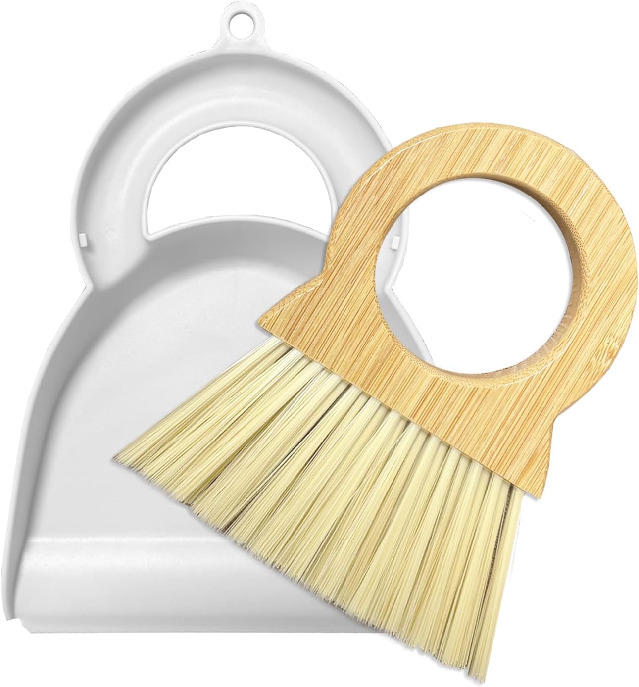 Mini Broom and Dustpan Set Bamboo Broom with Dustpan Combo Set Portable Hand Sweeper for Office Kitchen Dorm Home Quick Cleanups (White)
