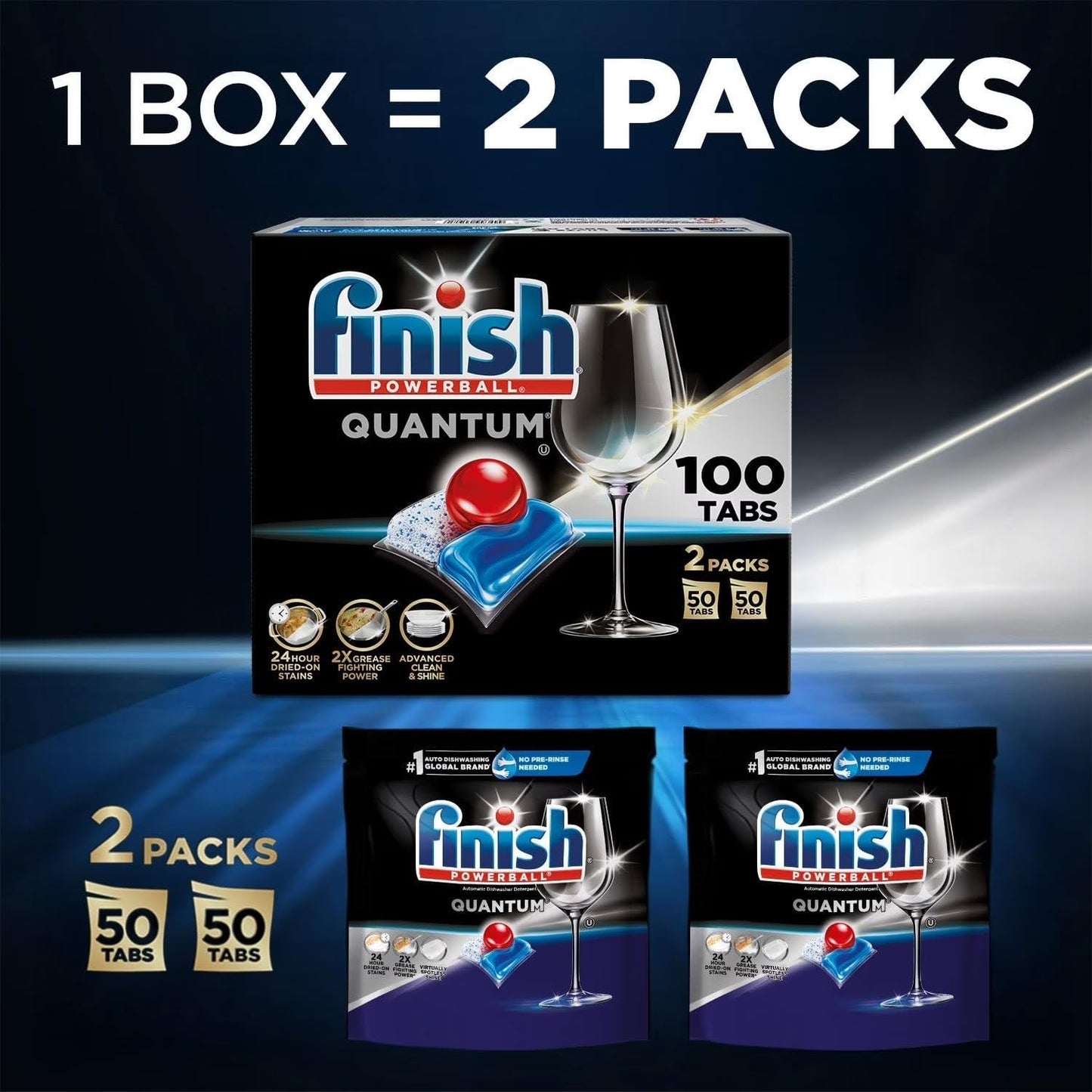 Finish - Quantum with Activblu Technology - 50ct - Dishwasher Detergent - Powerball - Ultimate Clean and Shine - Dishwashing Tablets - Dish Tabs-(Packaging May Vary)