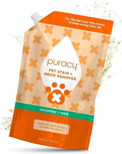 Puracy Pet Stain and Odor Remover - Enzyme Cleaner for Dog & Cat Urine and Poop on Carpet, Professional Pet Carpet Stain Remover, Cucumber & Mint, 25oz