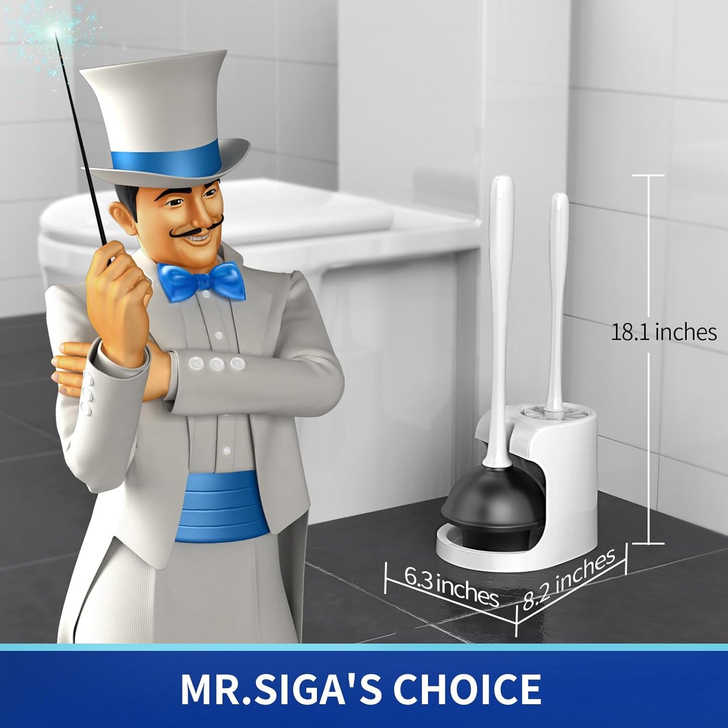 MR.SIGA Toilet Plunger and Bowl Brush Combo for Bathroom Cleaning, Gray, 2 Sets