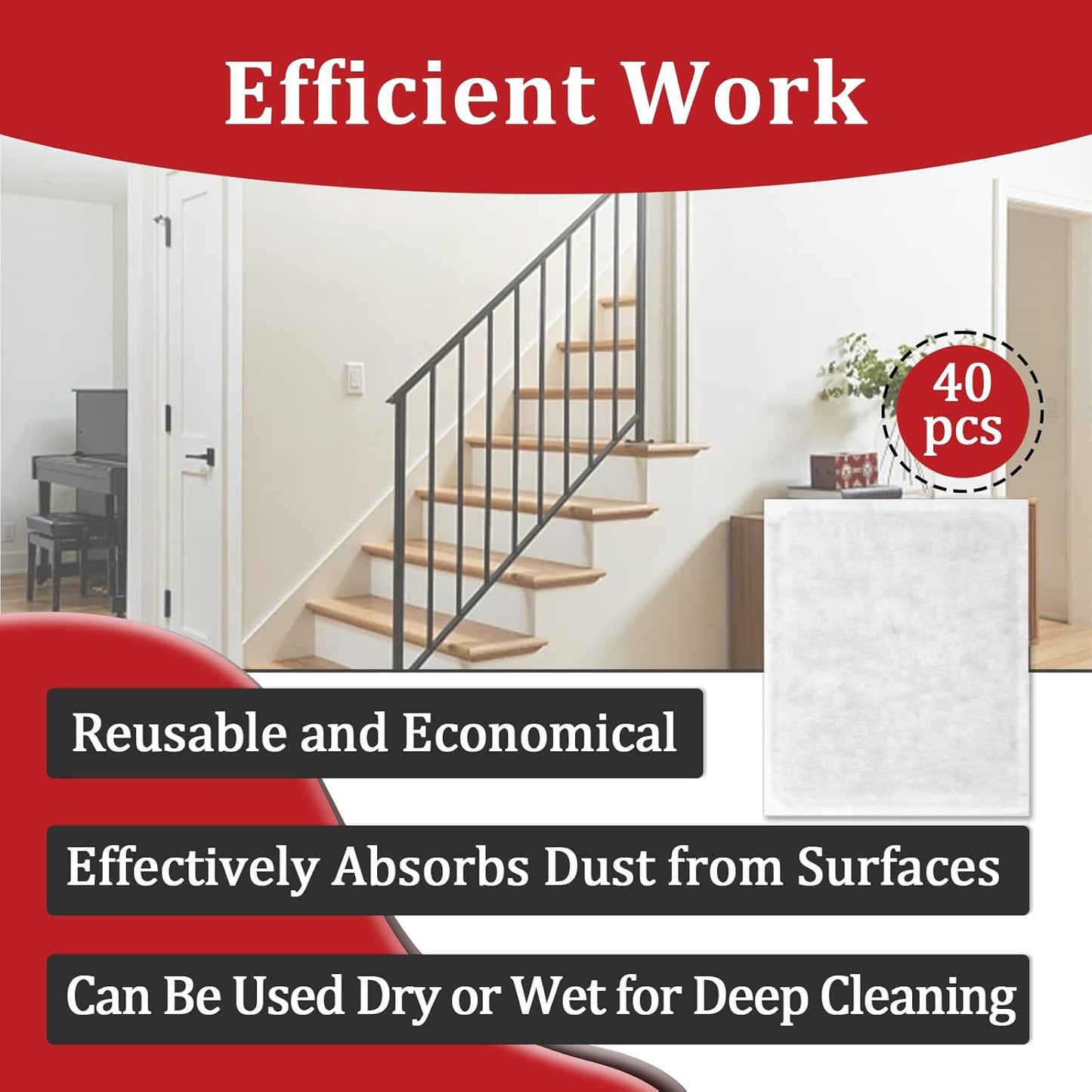 40 Pcs Replacement Mop Pads Compatible with Cleaner Tool, Microfiber Reusable Cleaning Pads for Trim, Molding, Walls, Wet & Dry Use, Trap Dust, Dirt and Pet Hair
