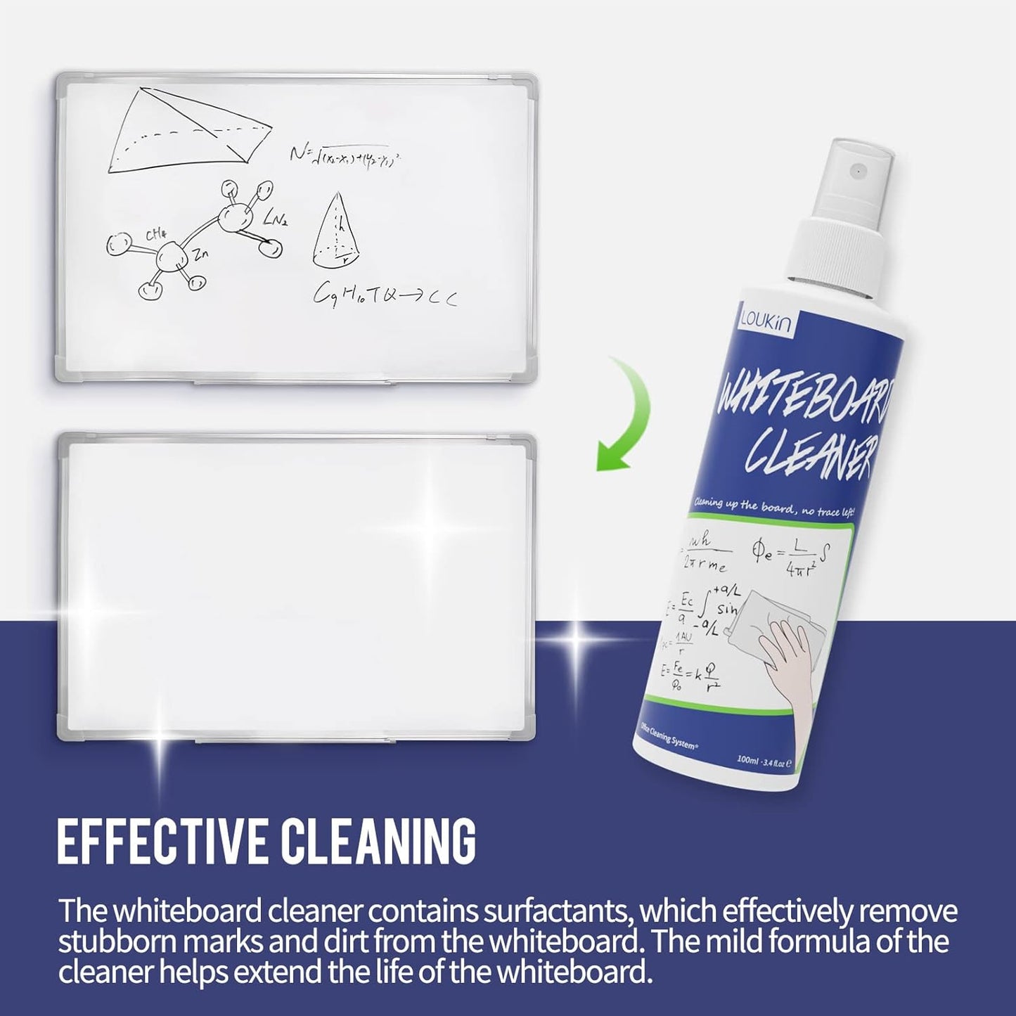 loukin Non-Toxic Whiteboard Cleaner, 8.5 fl oz Dry Erase Board Cleaner, Whiteboard Cleaning Spray with Cloth, Removes Stubborn Marks from Whiteboards