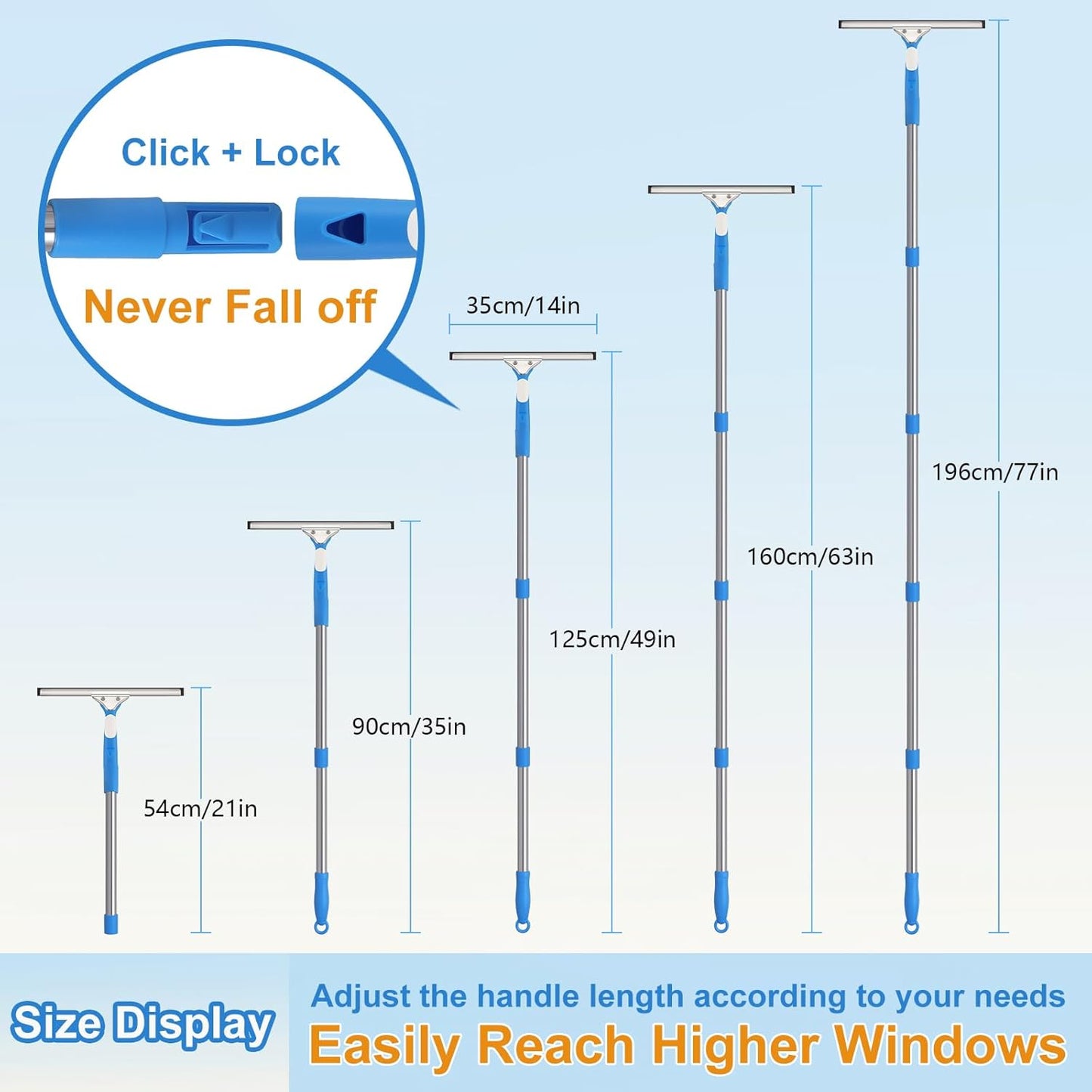 Mitclear 77'' Professional Squeegee Window Cleaner Tool with Extension Pole, Car Windshield Cleaning Kit with Long Handle, Window Washing Equipment for Indoor Outdoor Windows & Car Glass