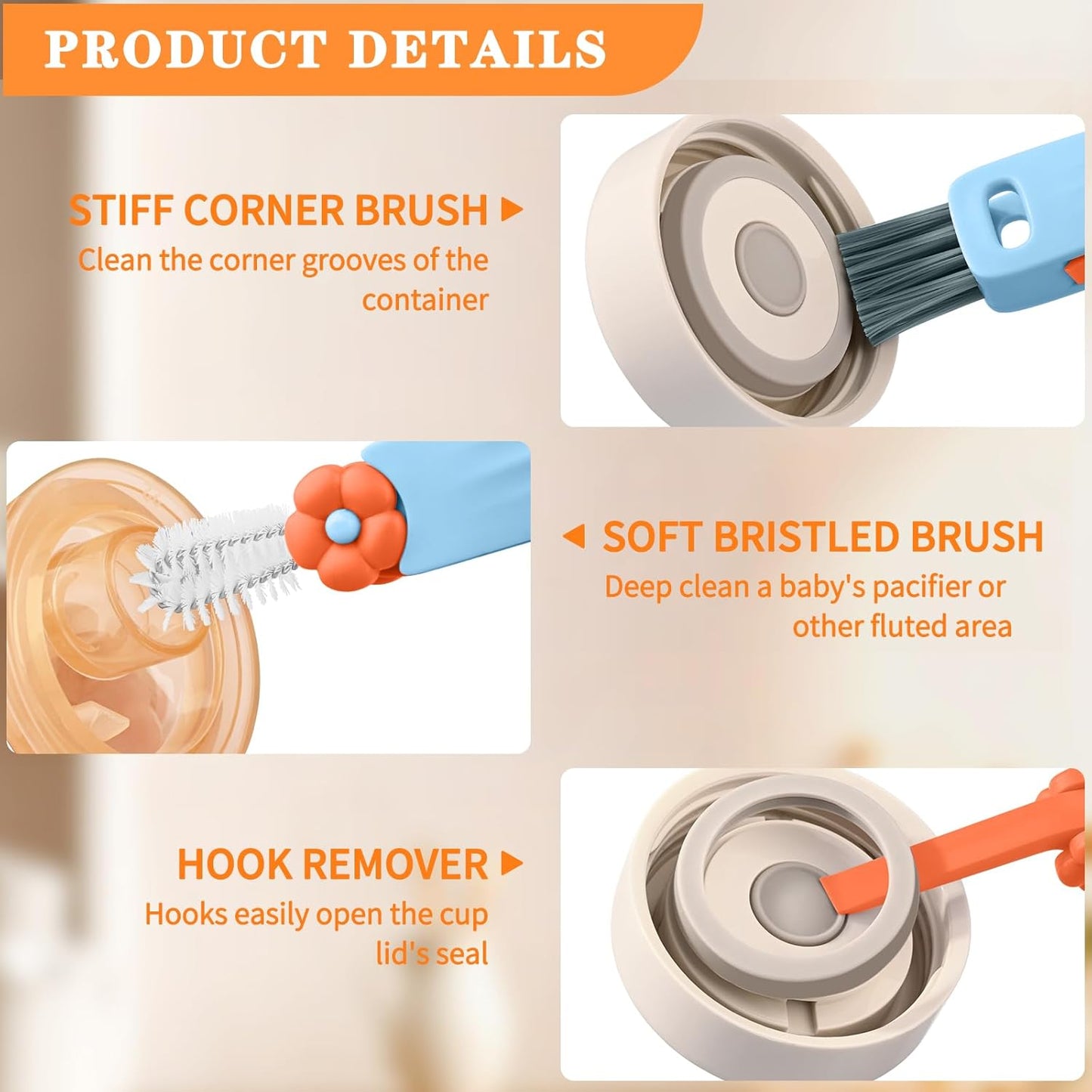3 in 1 Cup Lid Gap Cleaning Brush Set, Multifunctional Insulation Bottle Cleaning Brush, Cup Lid Gap Cleaner, Home Kitchen Crevice Brush Cleaning Tools